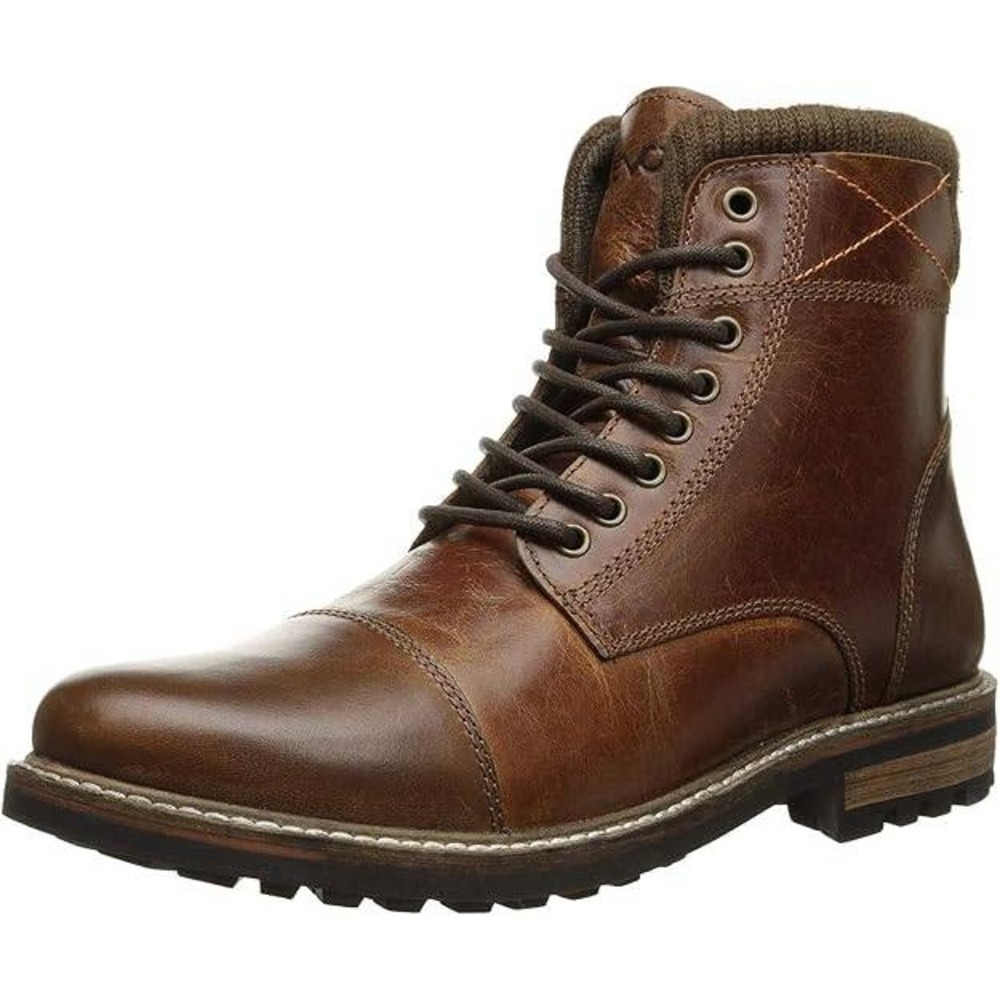 Crevo Men's Camden Lace Up Leather Outdoor Casual Work Ankle Boots Brown Size 8